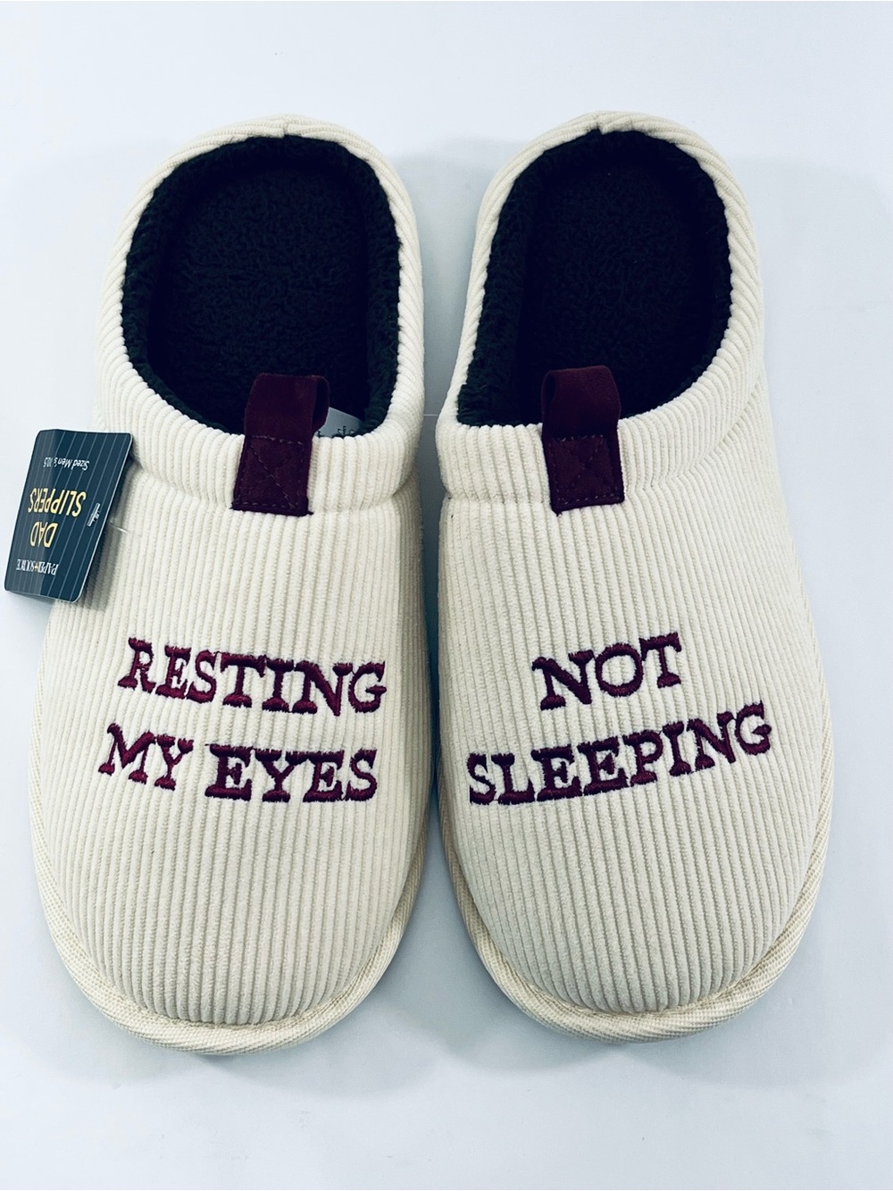Paper Source Dad Slip-On Slippers Cream with Burgundy Embroidery Men’s:10.5 NWT